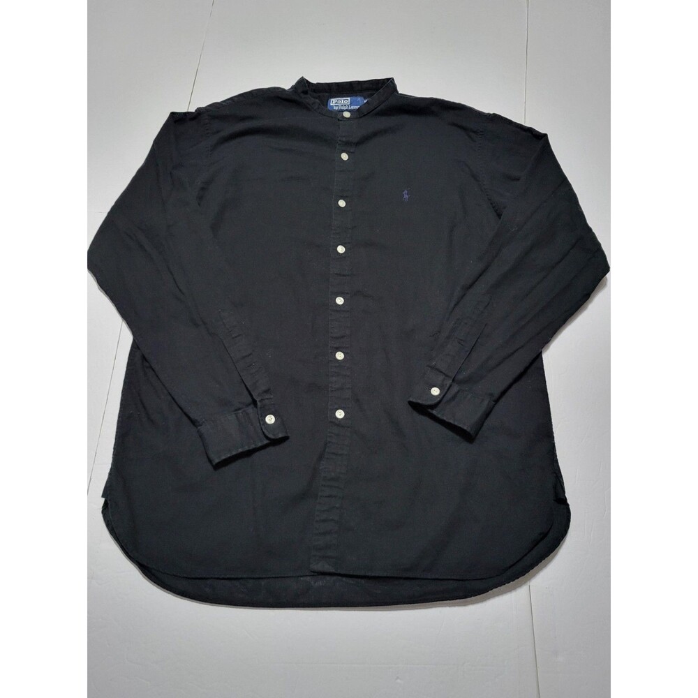 (#L6) Vintage Men's L Polo Ralph Lauren Bernard Mandarin Band Collar Button Up